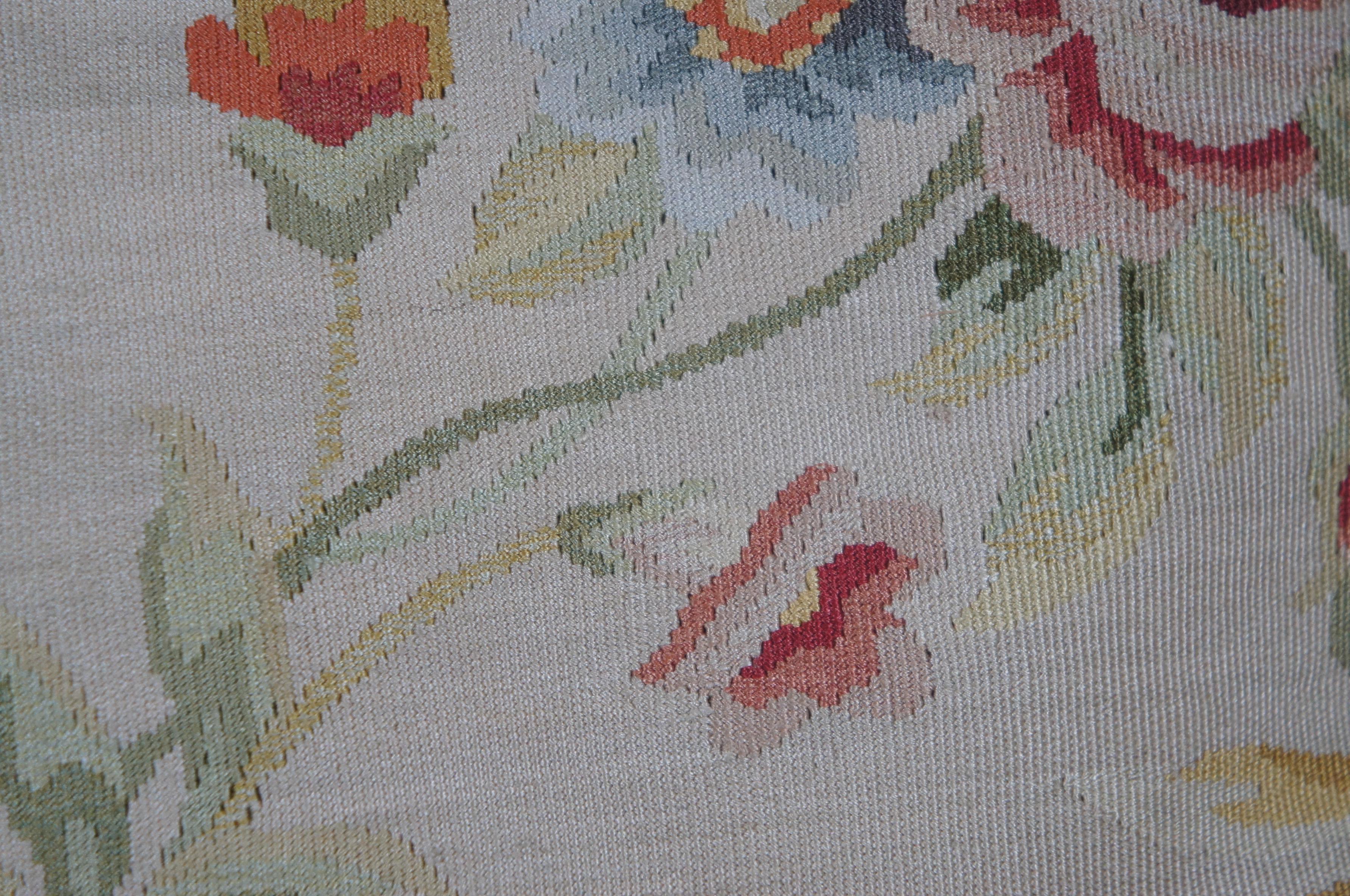 Silk Embroidered Down Filled Floral Lumbar Throw Pillow Cushion w Tassels 22