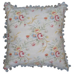 Silk Embroidered Down Filled Floral Lumbar Throw Pillow Cushion w Tassels 22"