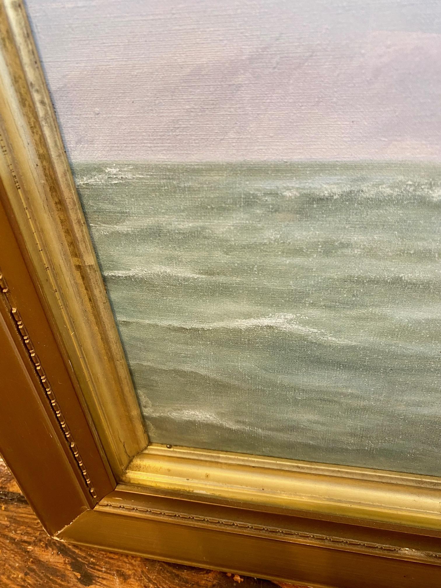 American Silk Embroidered Hand Painted Seascape by Thomas Willis, circa 1890 For Sale