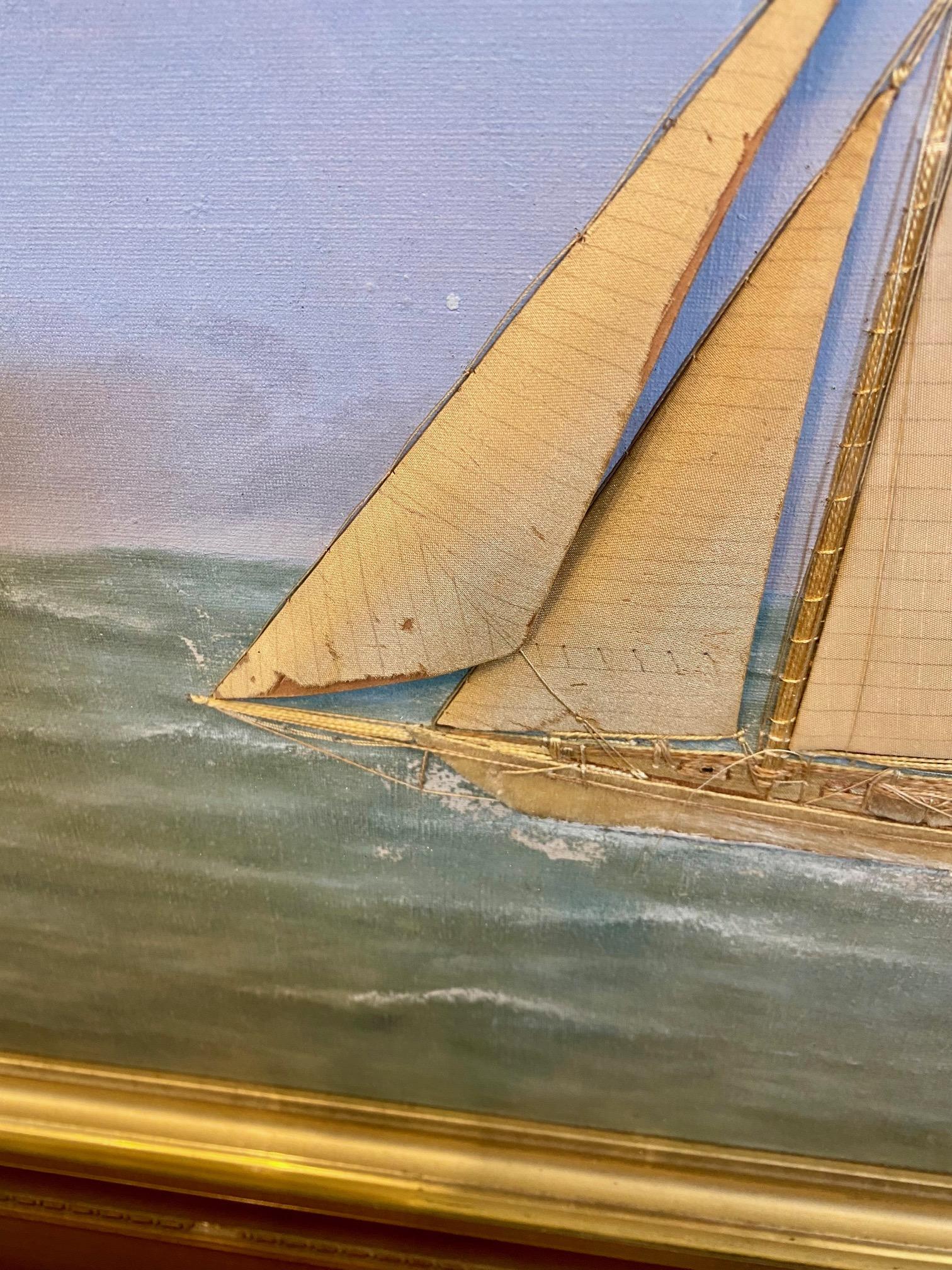 Silk Embroidered Hand Painted Seascape by Thomas Willis, circa 1890 In Good Condition For Sale In Nantucket, MA