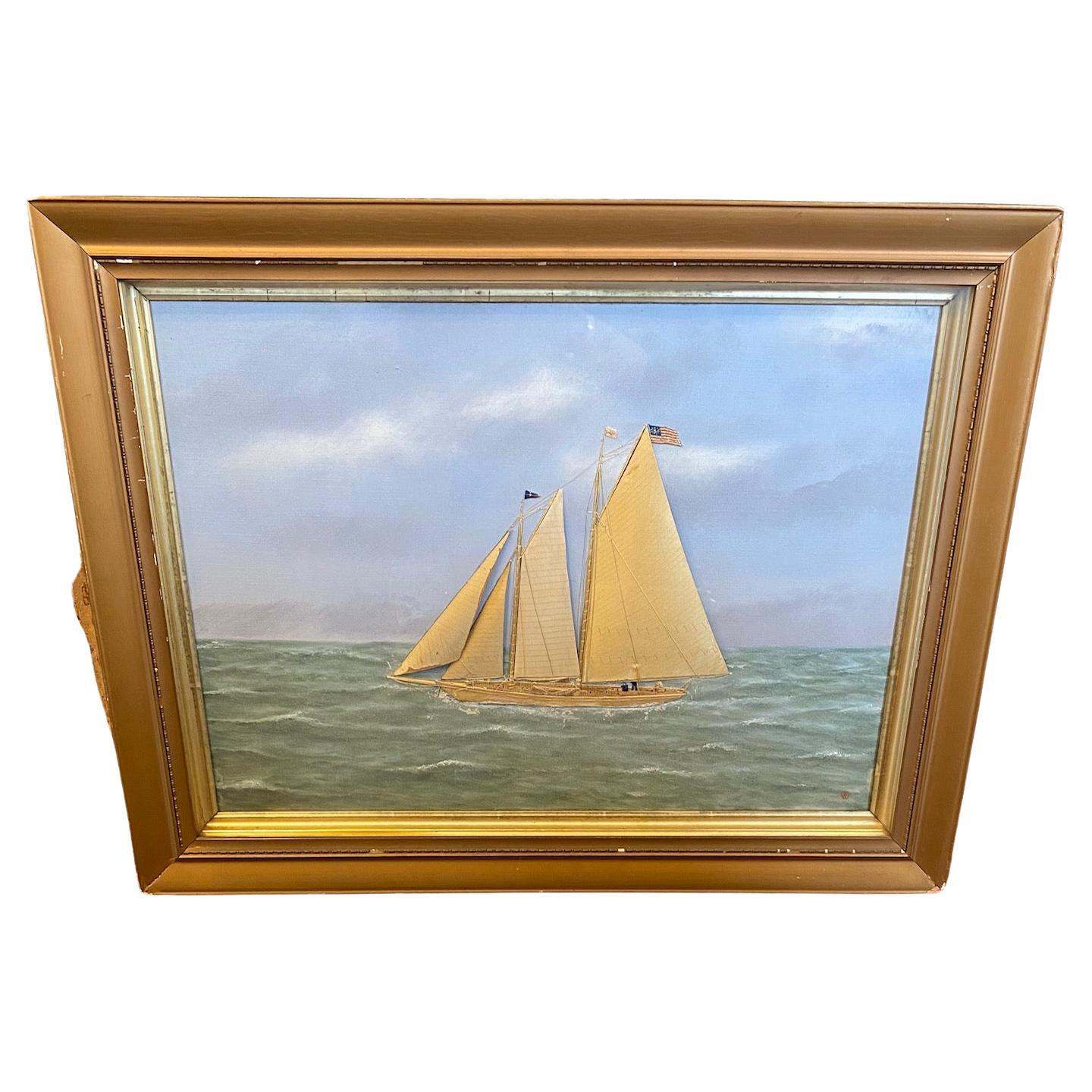 Silk Embroidered Hand Painted Seascape by Thomas Willis, circa 1890 For Sale