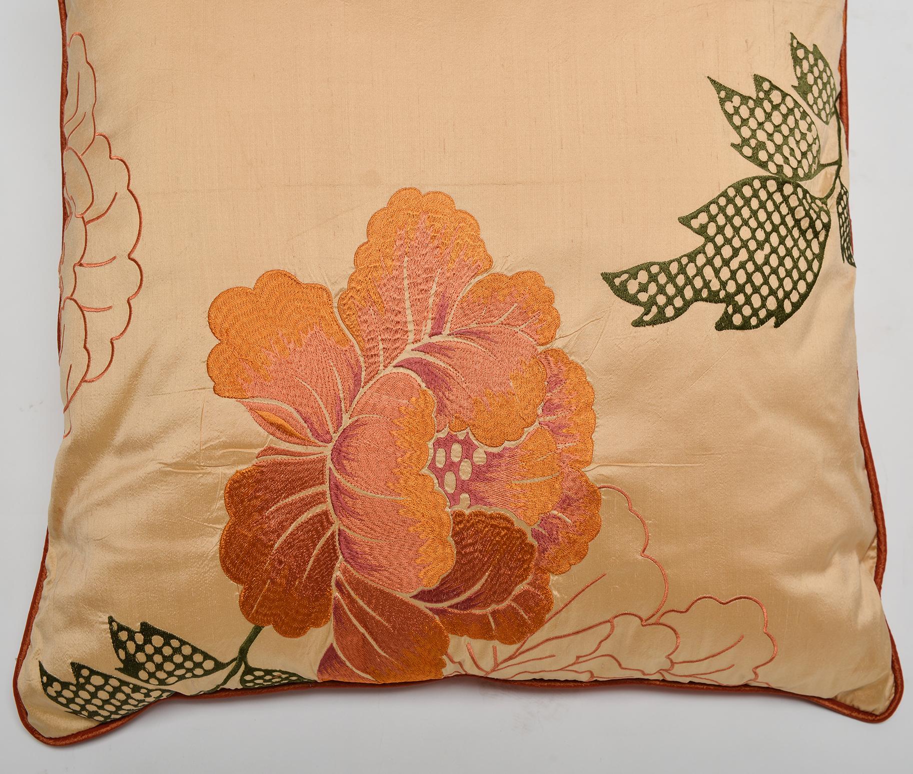 Aesthetic Movement Silk Embroidered Large Italian Pillow For Sale