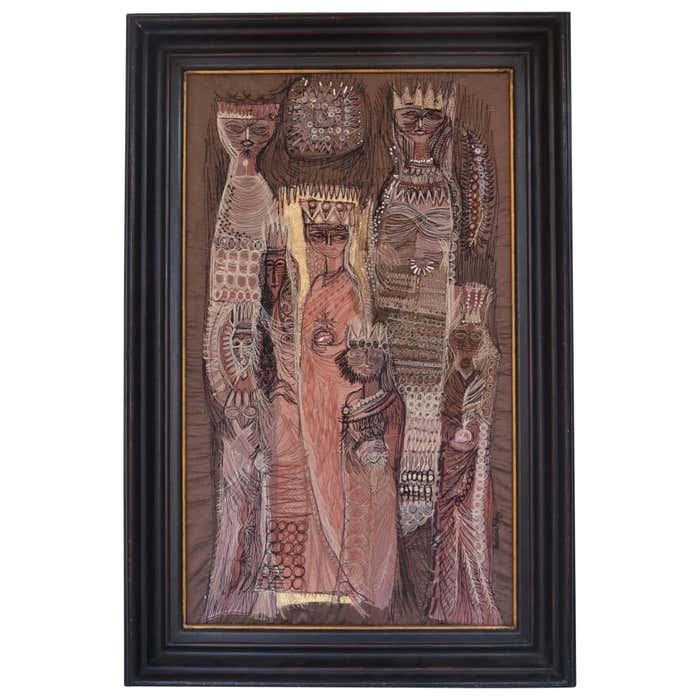 Silk Embroidered Painting Kings and Queens, Susan Riley 1962 in Wood ...