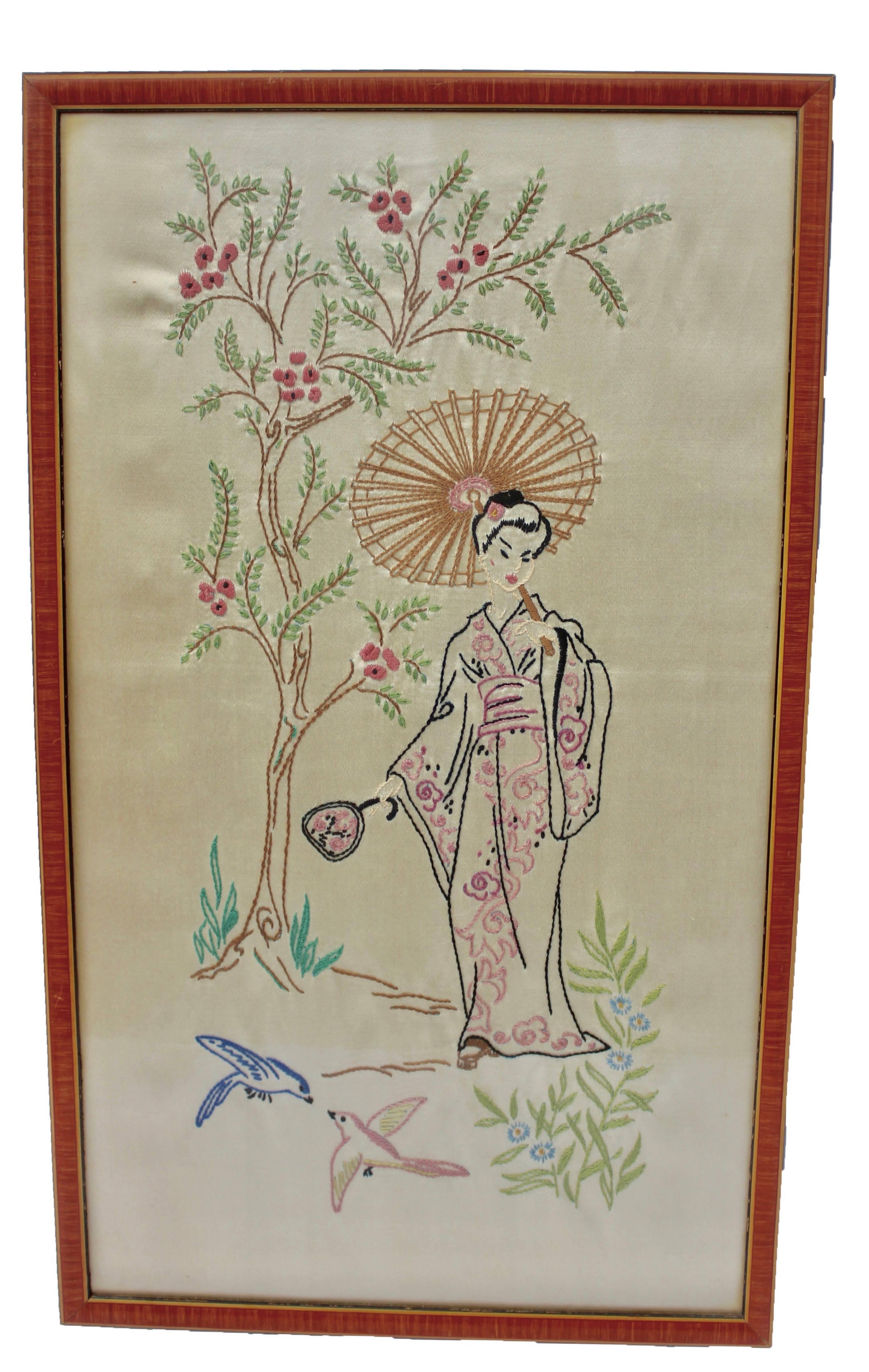 This splendid silk embroidered picture depicts a young lady in an outdoor setting.
In very nice original frame of plated wood with lacquered edge.
The silk is protected by glass in the frame.





















