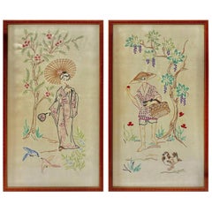 Silk Embroidered Pictures Depicts a Young Lady in an Outdoor Setting