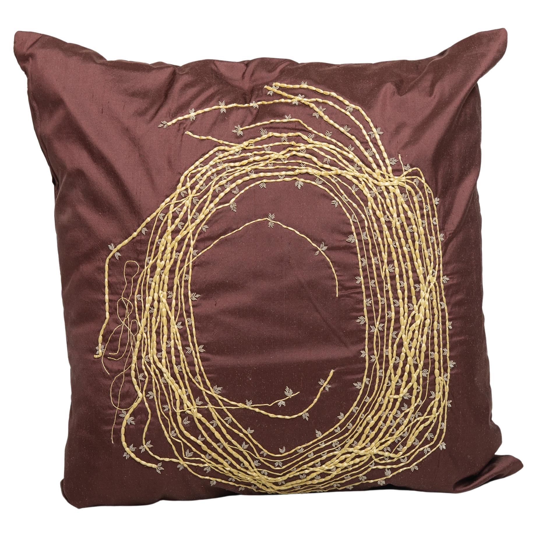 Silk Embroidered Signed Pillow For Sale