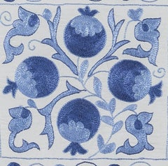 Silk Embroidered Suzani Fabric Uzbek Lace Pillow in Light Blue & Cream