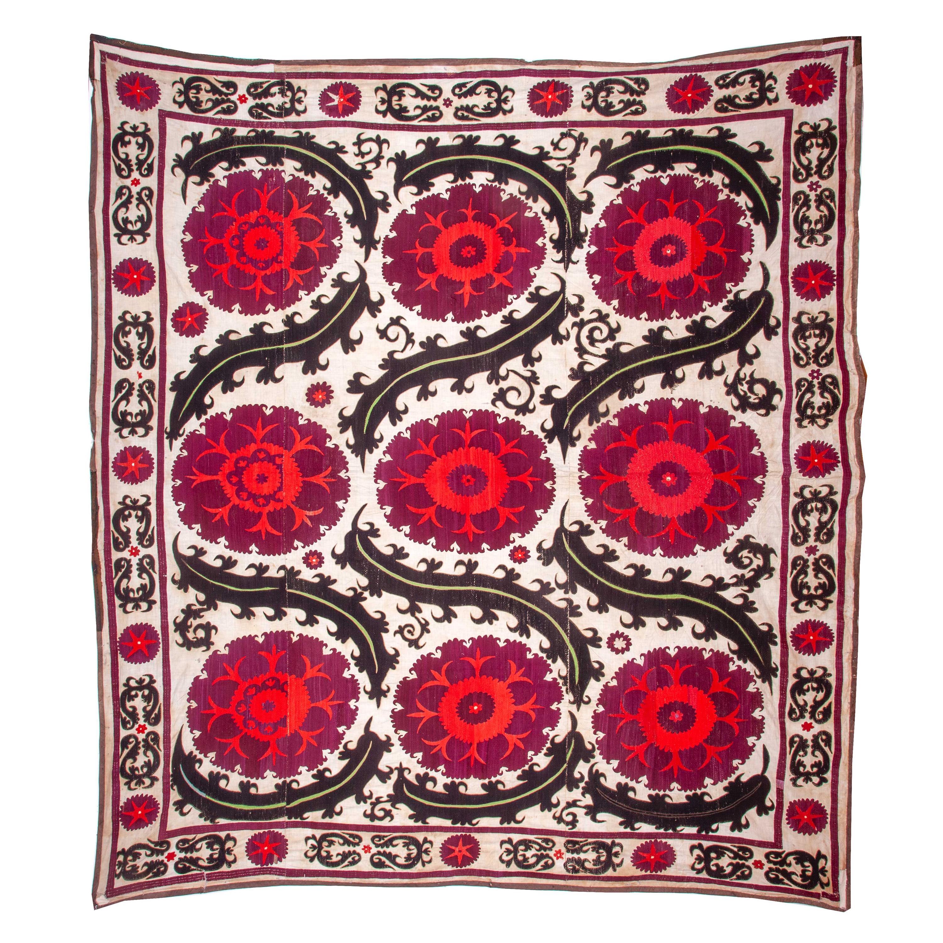 Silk Embroidered Suzani from Samarkand Uzbekistan, Early 20th Century