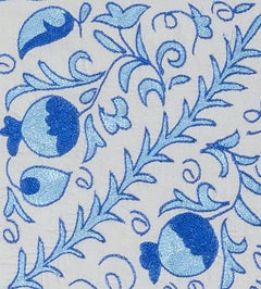 Silk Embroidered Throw Pillow Cover. Toss Pillow. 18"x18". Blue Cushion Cover