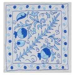 Silk Embroidered Throw Pillow Cover. Toss Pillow. 18"x18". Blue Cushion Cover