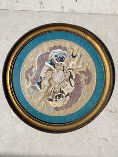 Silk Embroidery Artwork in a Gilt Frame, France, 19th Century