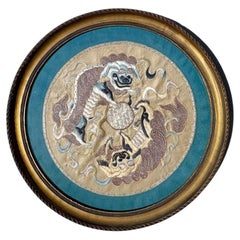 Silk Embroidery Artwork in a Gilt Frame, France, 19th Century
