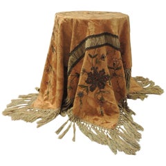 Silk Embroidery Byzantine Style Burnt Orange Damask Cloth with Floral Appliques