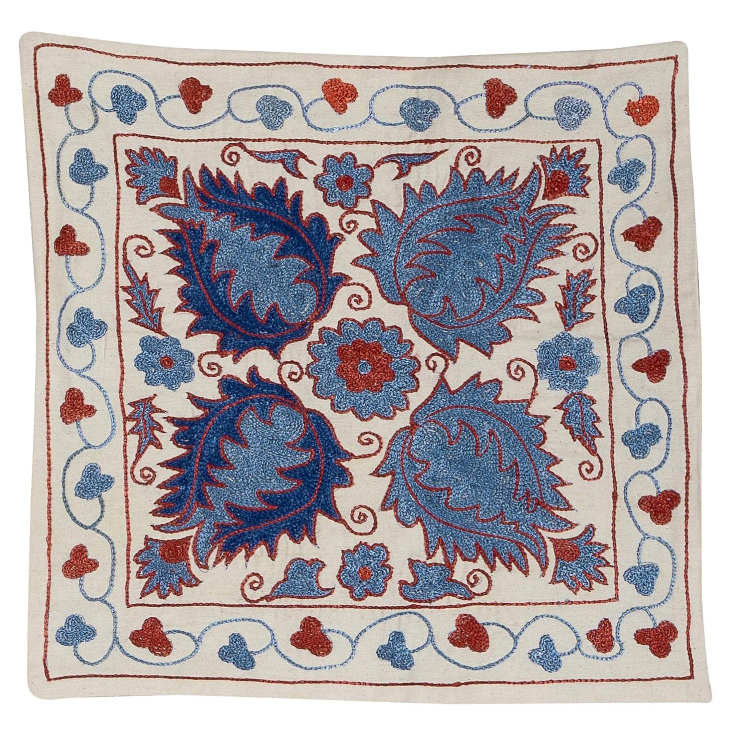 Silk Embroidery Cushion Cover, Handmade Suzani Toss Pillow, Sham, Lace Pillow