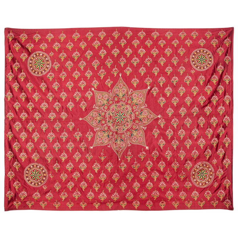 Silk Embroidery from Gujarad, India, Late 19th-Early 20th Century For Sale
