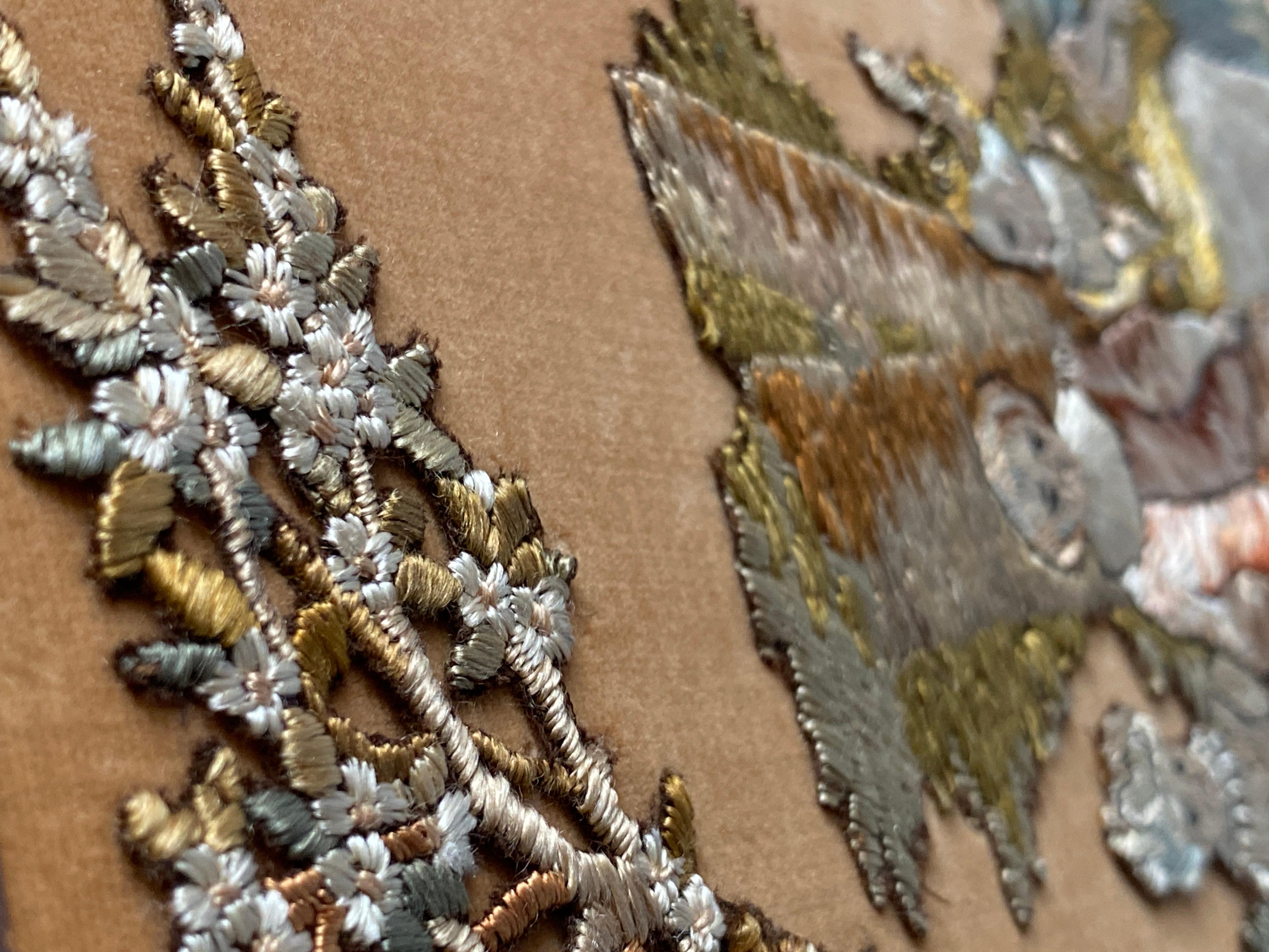 Panneau d'image monté en broderie à l'aiguille sur soie 19e siècle en vente 5