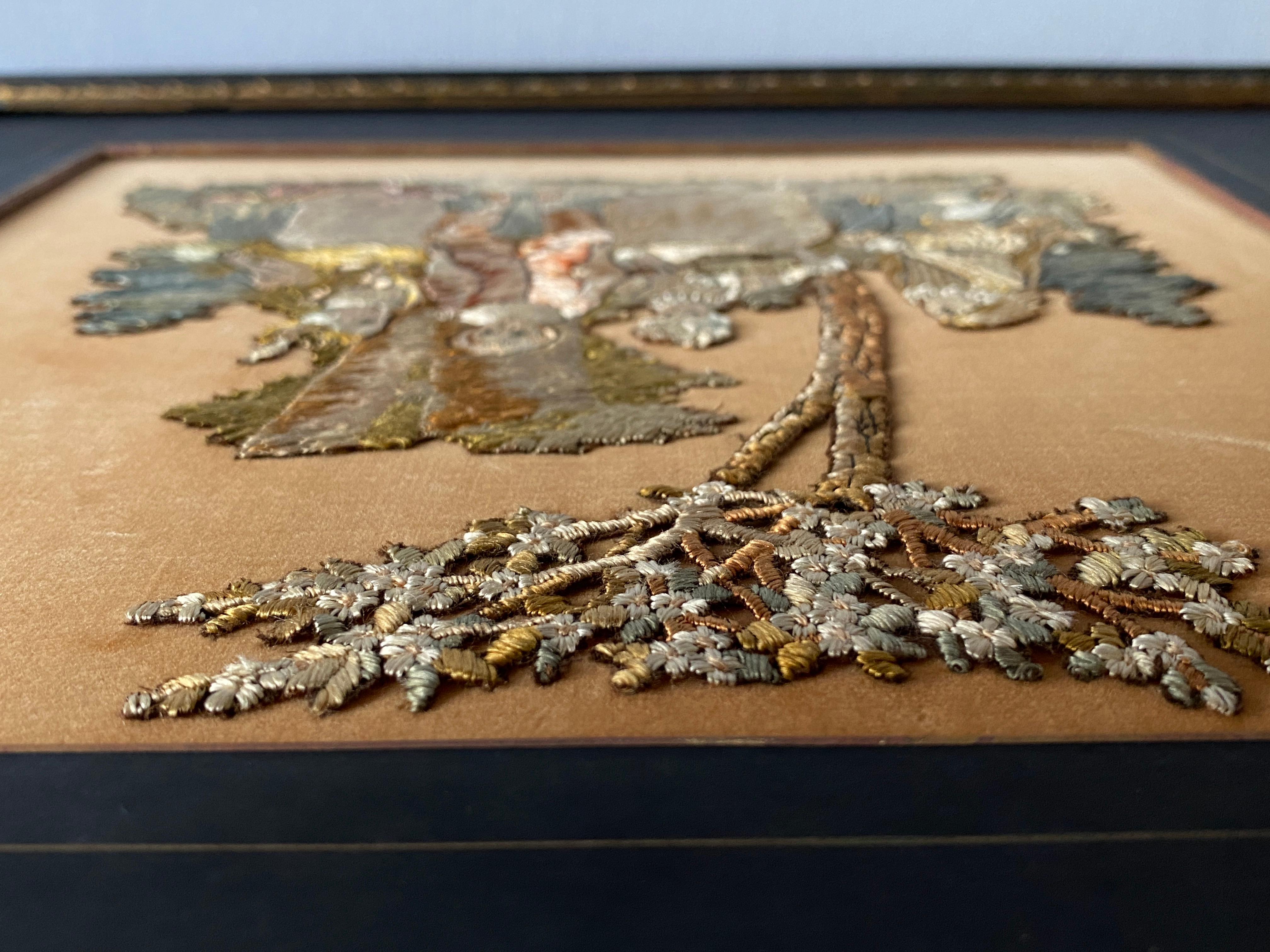 Panneau d'image monté en broderie à l'aiguille sur soie 19e siècle en vente 6