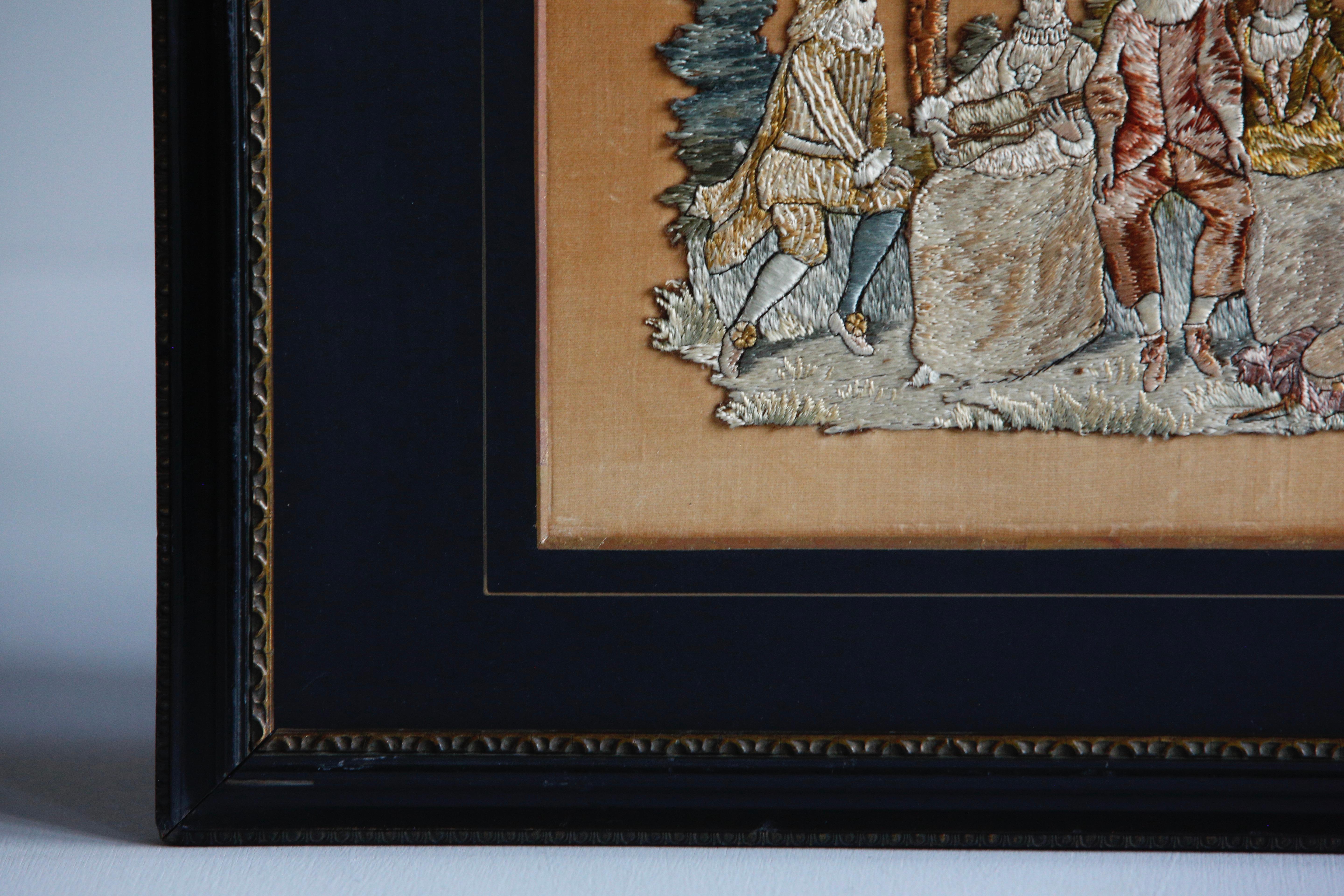 Panneau d'image monté en broderie à l'aiguille sur soie 19e siècle Bon état - En vente à Cheltenham, GB