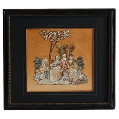 Bordado de seda bordado con aguja Montado en panel de cuadro S. XIX