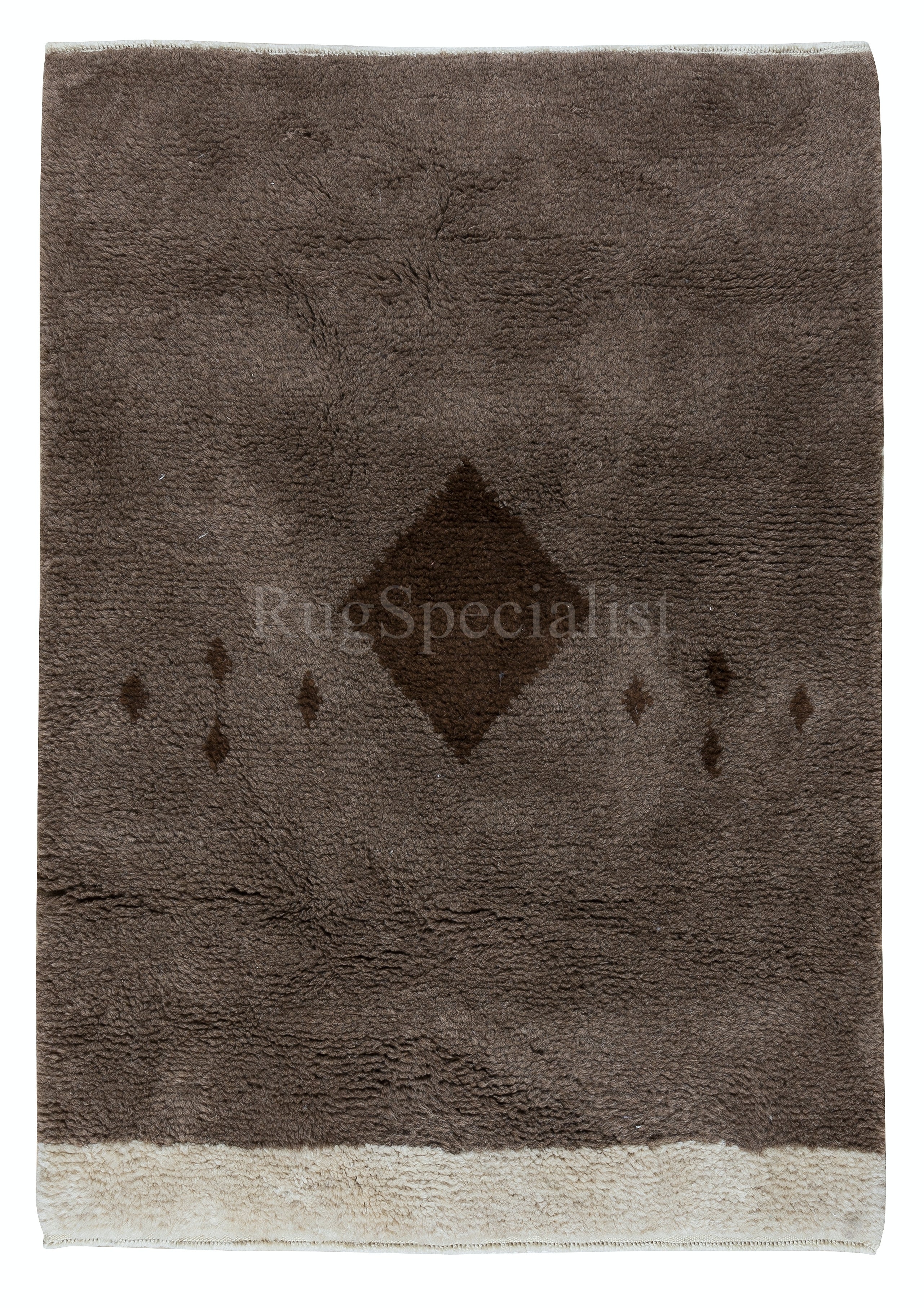 Alfombra anudada a mano "Tulu" de 4x6 pies en marrón y beige, 100% lana natural sin teñir