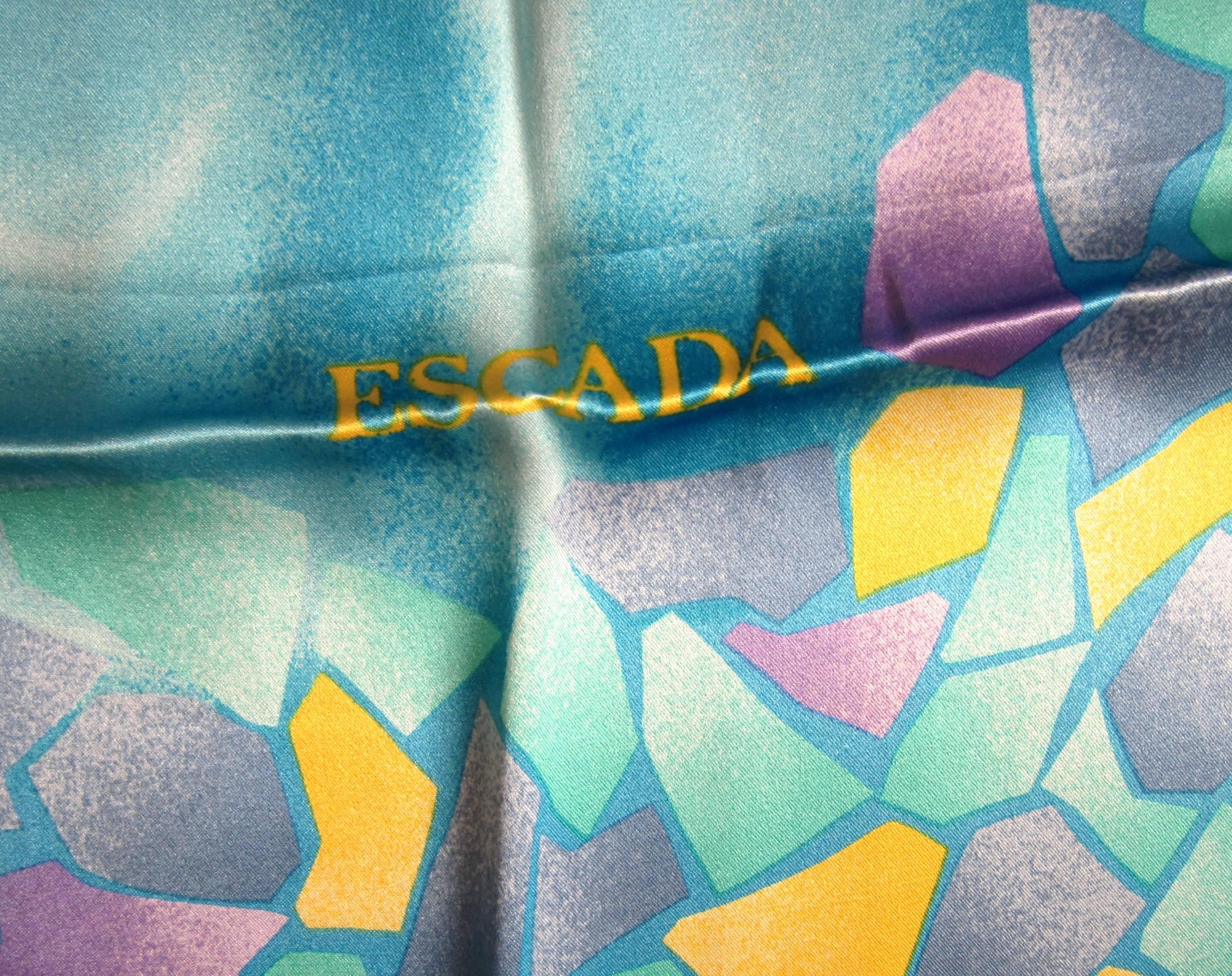 Silk Escada Blue / Green Scarf Never worn New, Never Worn 1990s In New Condition For Sale In Wallkill, NY