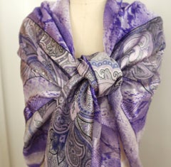 Silk Escada Scarf Purple - Paisley Snake Print New, Never worn -1990's