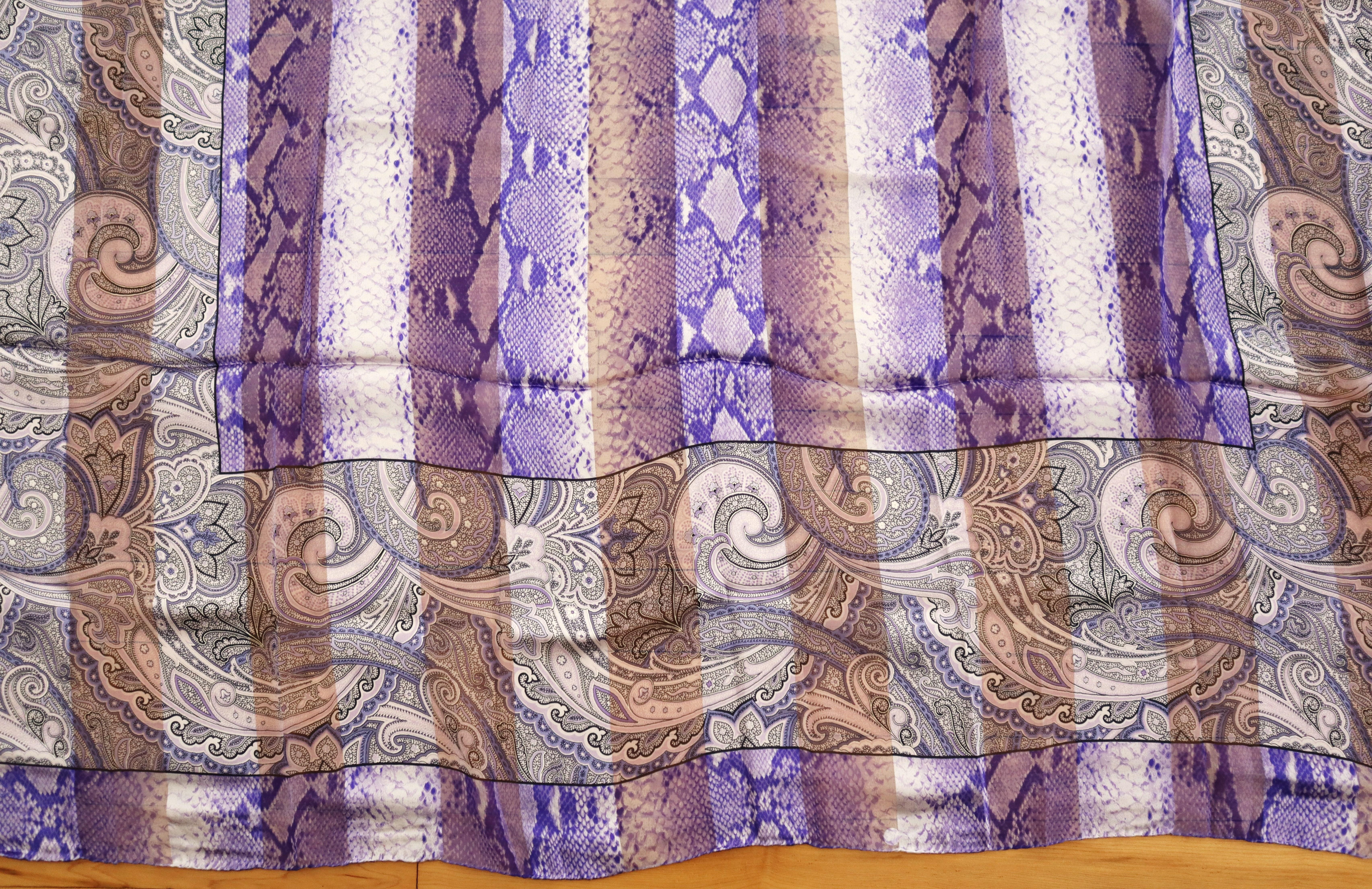 Women's Silk Escada Scarf Purple - Paisley Snake Print New, Never worn -1990's   For Sale