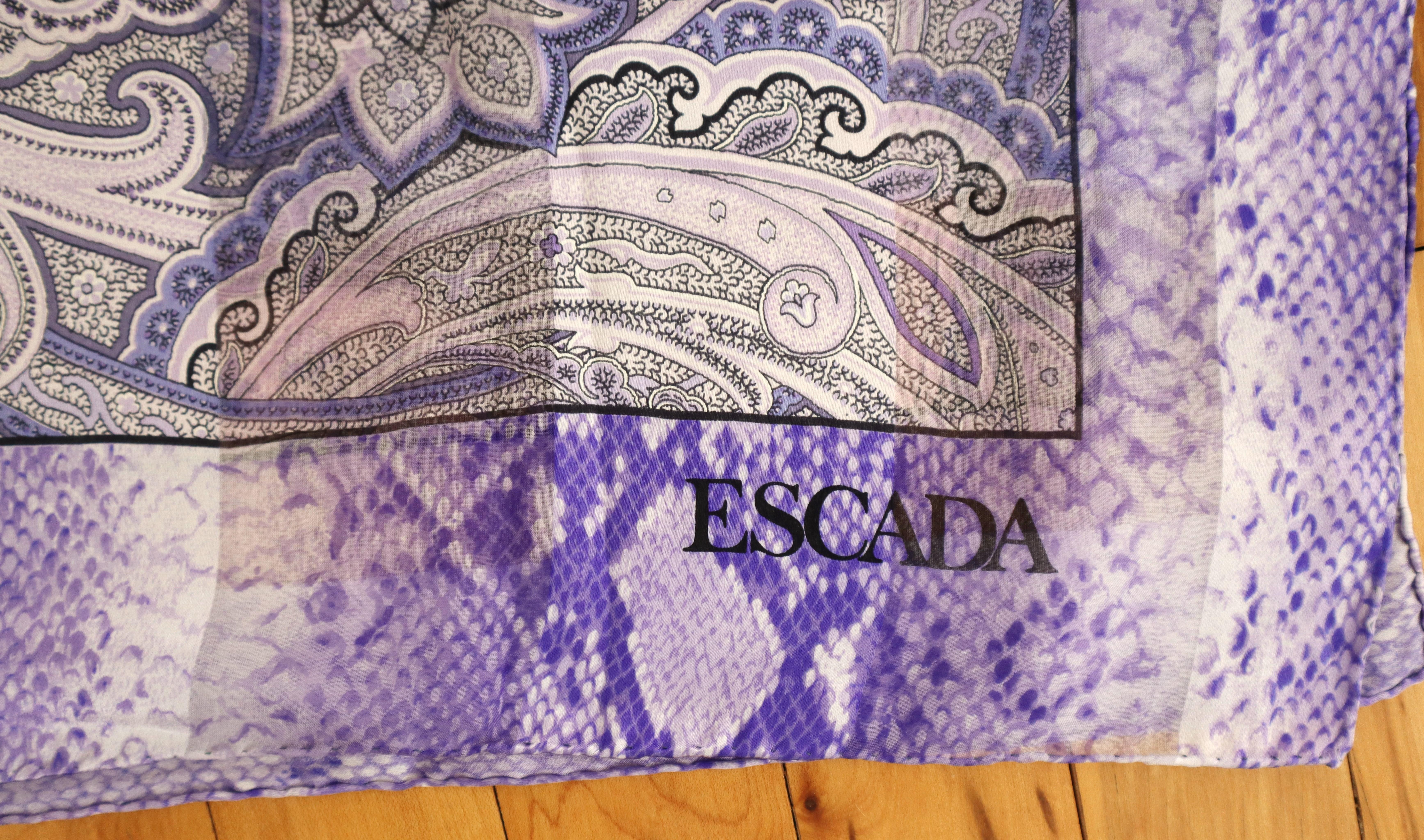 Silk Escada Scarf Purple - Paisley Snake Print New, Never worn -1990's   For Sale 2