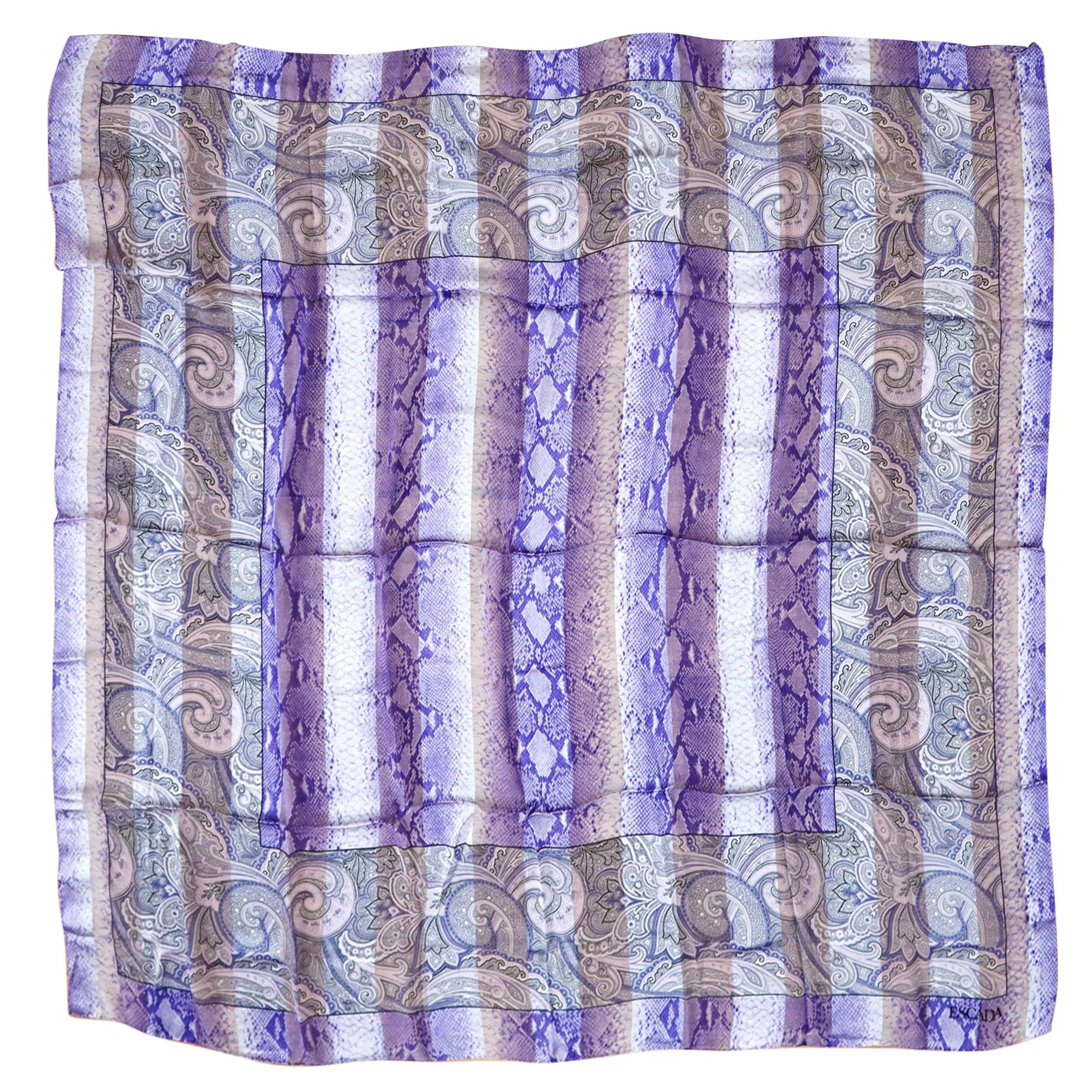 Escada - Écharpe en soie violette à imprimé serpent cachemire, neuve, jamais portée - années 1990  