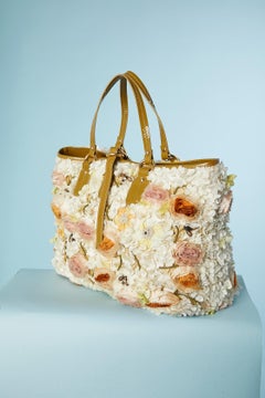 Silk fabric flowers handbag and green patten leather Valentino Garavani