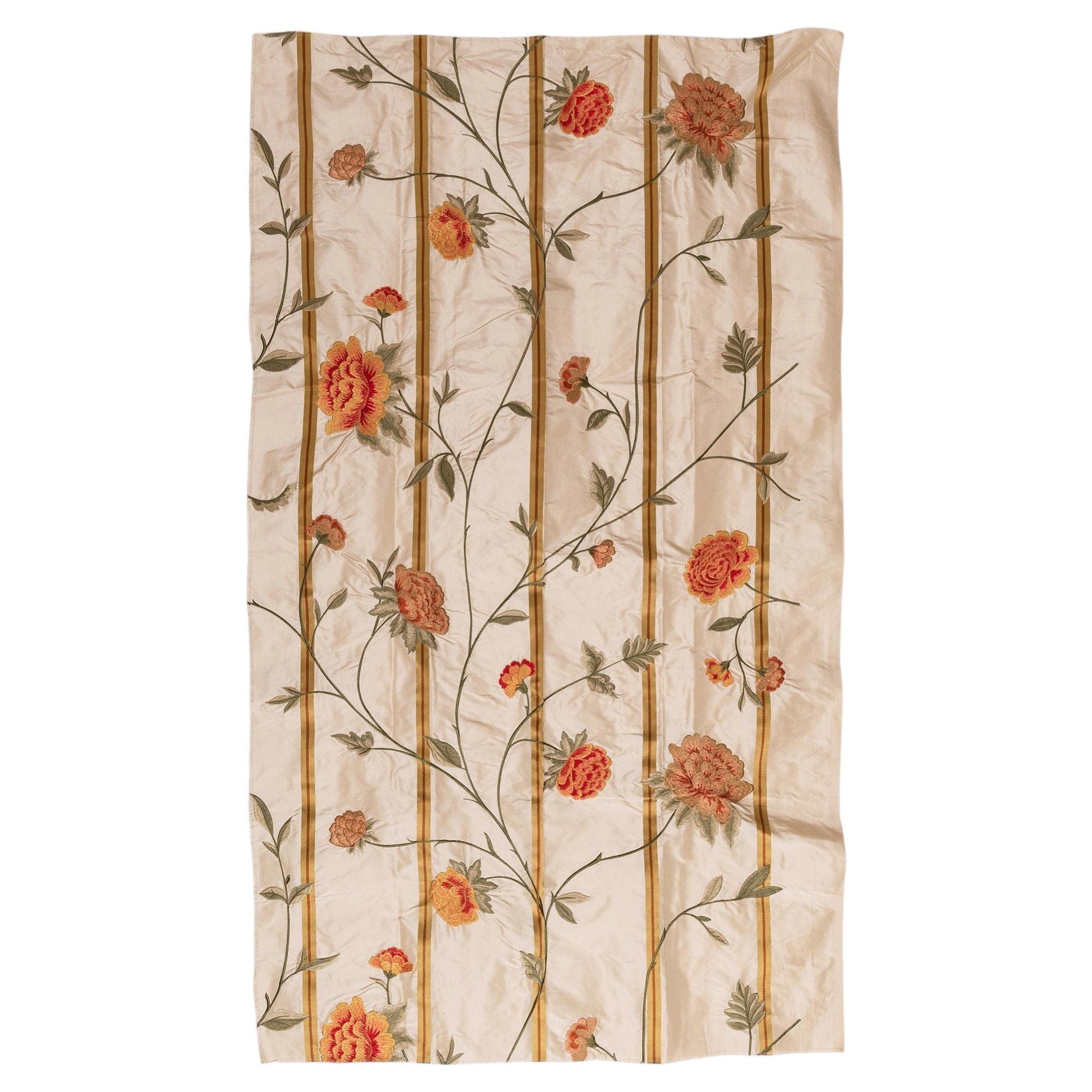 Silk Fabric with Embossed Embroidered Flowers