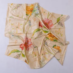 Silk Fabric with Pastel Flowers on a Light Background