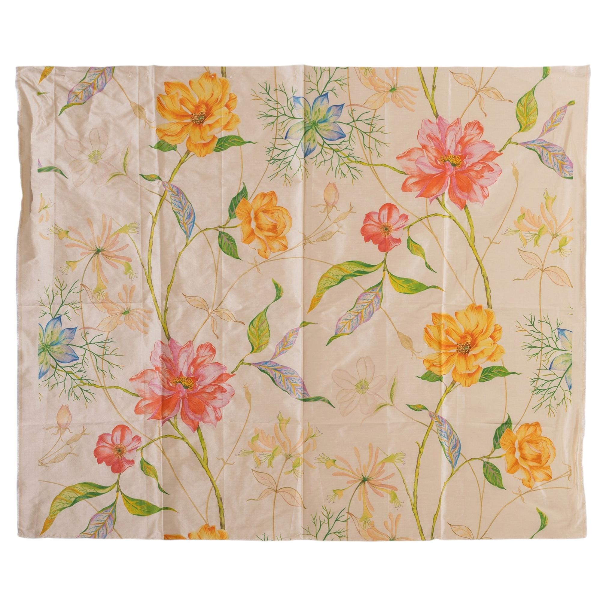 Silk Fabric with Pastel Flowers on a Light Background, Vintage Italian Design