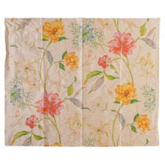 Silk Fabric with Pastel Flowers on a Light Background