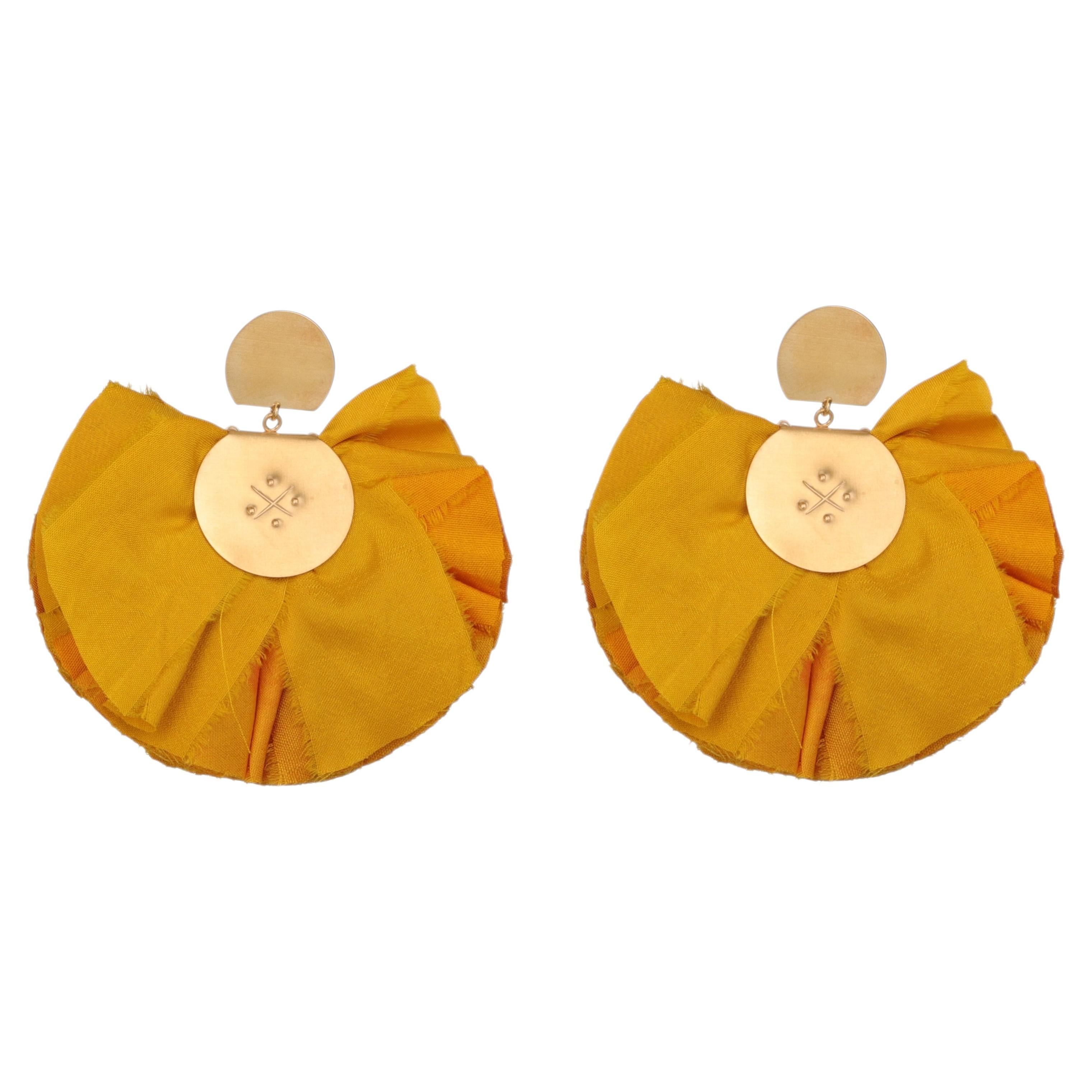 Silk Fan Earrings in Silk, Bronze & 24k Vermeil Gold by Katerina Makriyianni For Sale