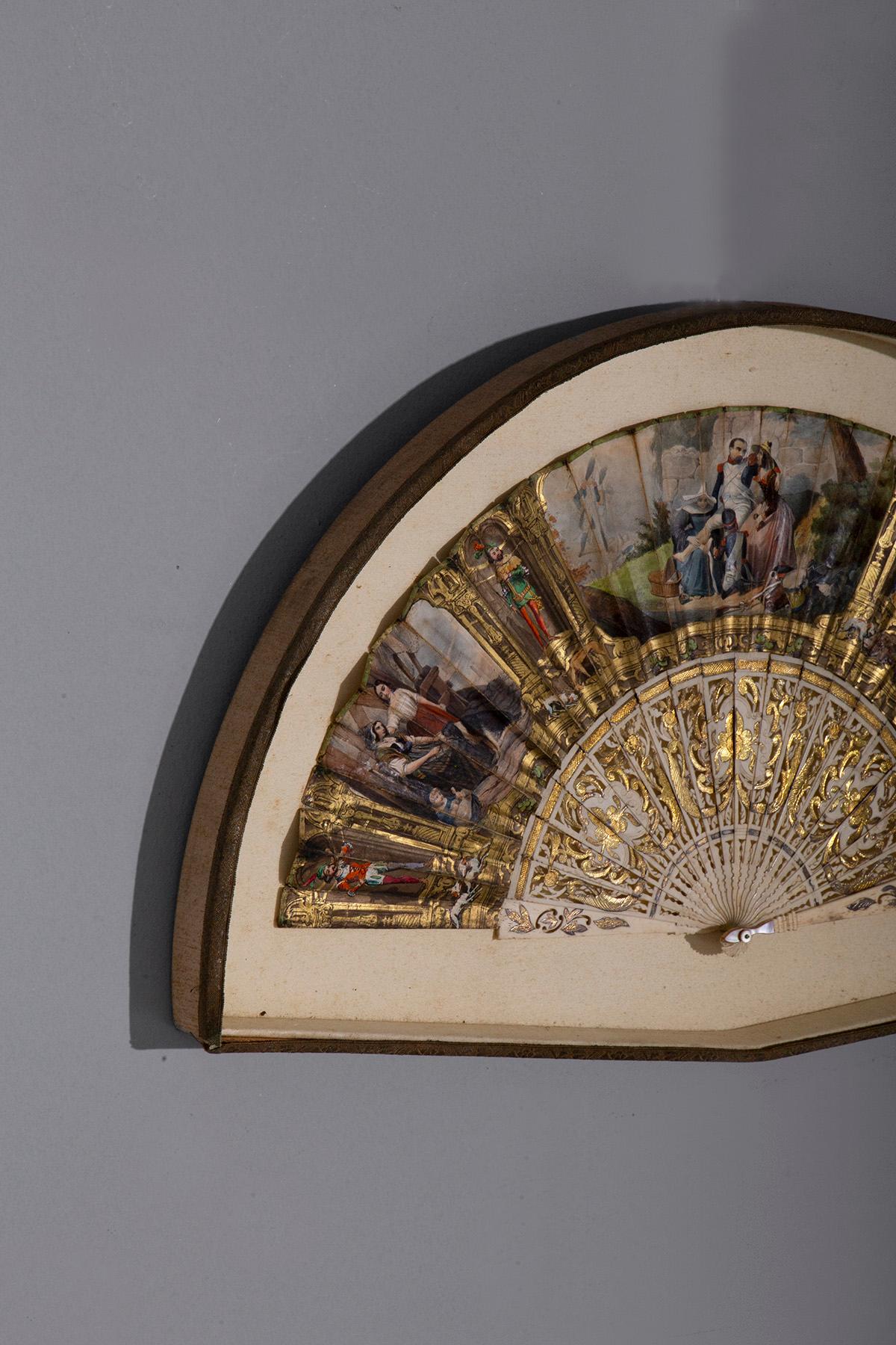 Neoclassical Silk fan in shrine from the late 1800s For Sale