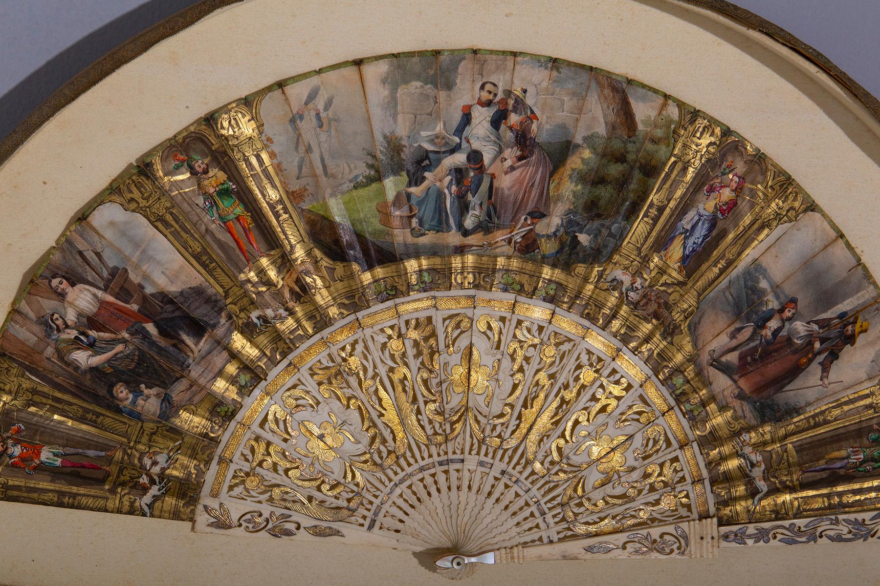 Late 19th Century Silk fan in shrine from the late 1800s For Sale
