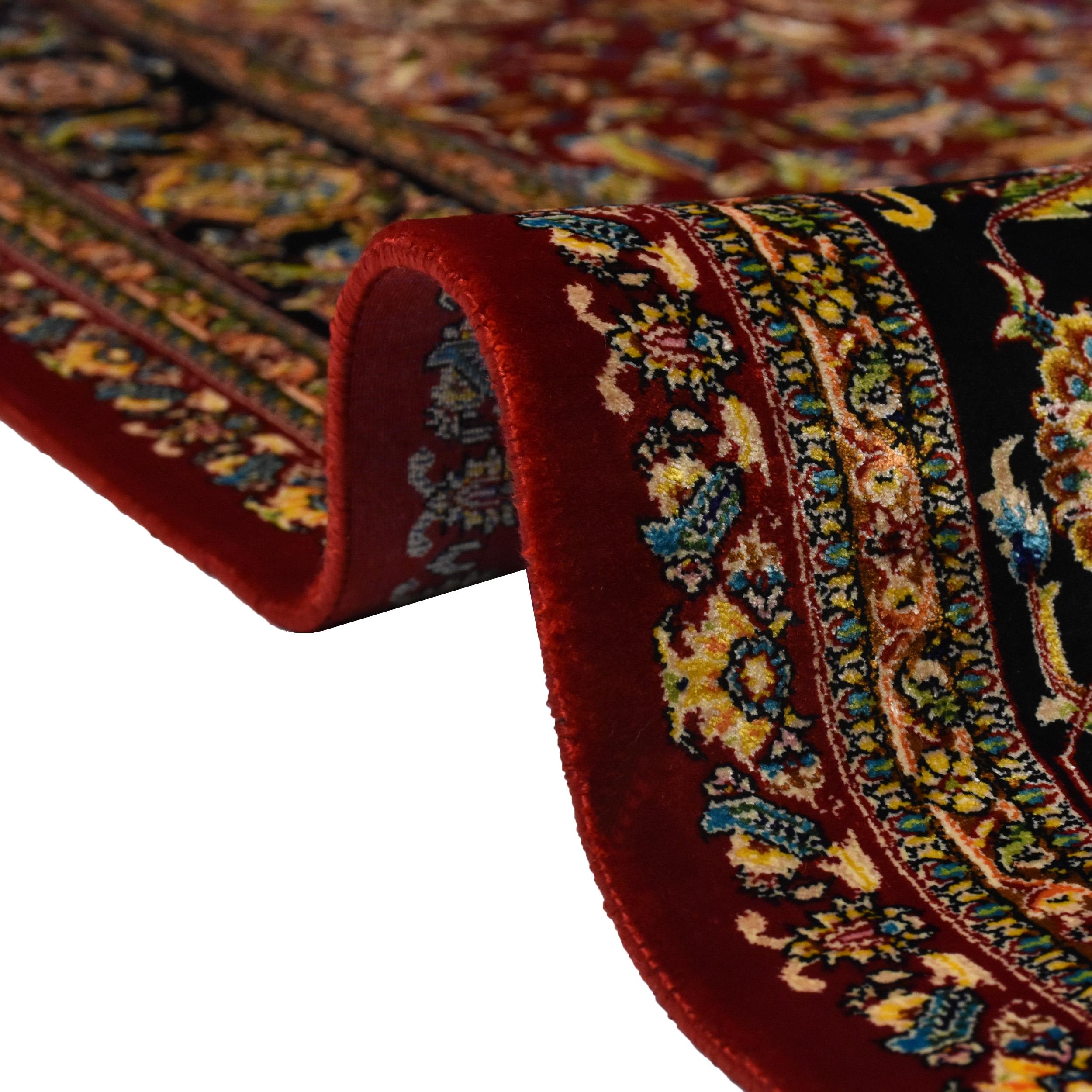 Hand-Knotted Modern Persian Silk Carpet in 17th Century Isfahan Medallion Design - in stock For Sale