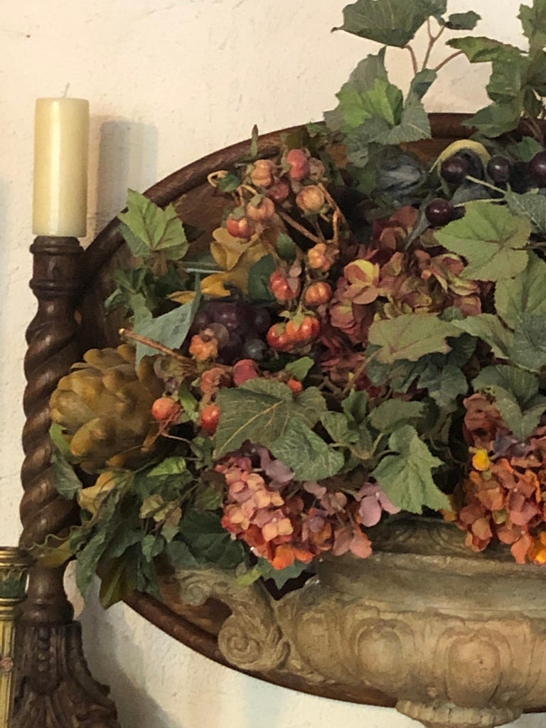 Large Silk Flower Centerpiece Arrangement in Stone Urn For Sale at 1stDibs