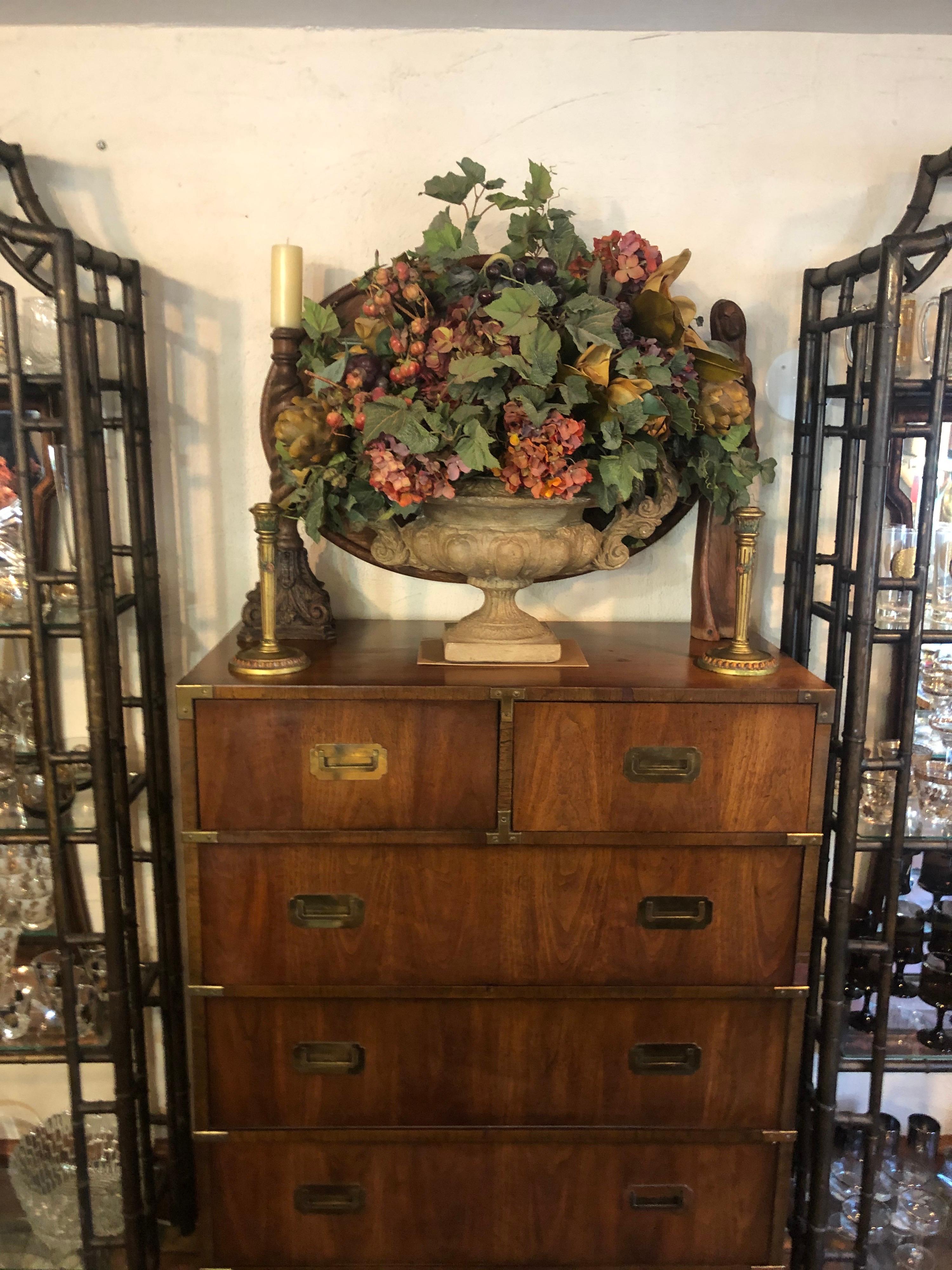 Large Silk Flower Centerpiece Arrangement in Stone Urn In Good Condition For Sale In Redding, CT