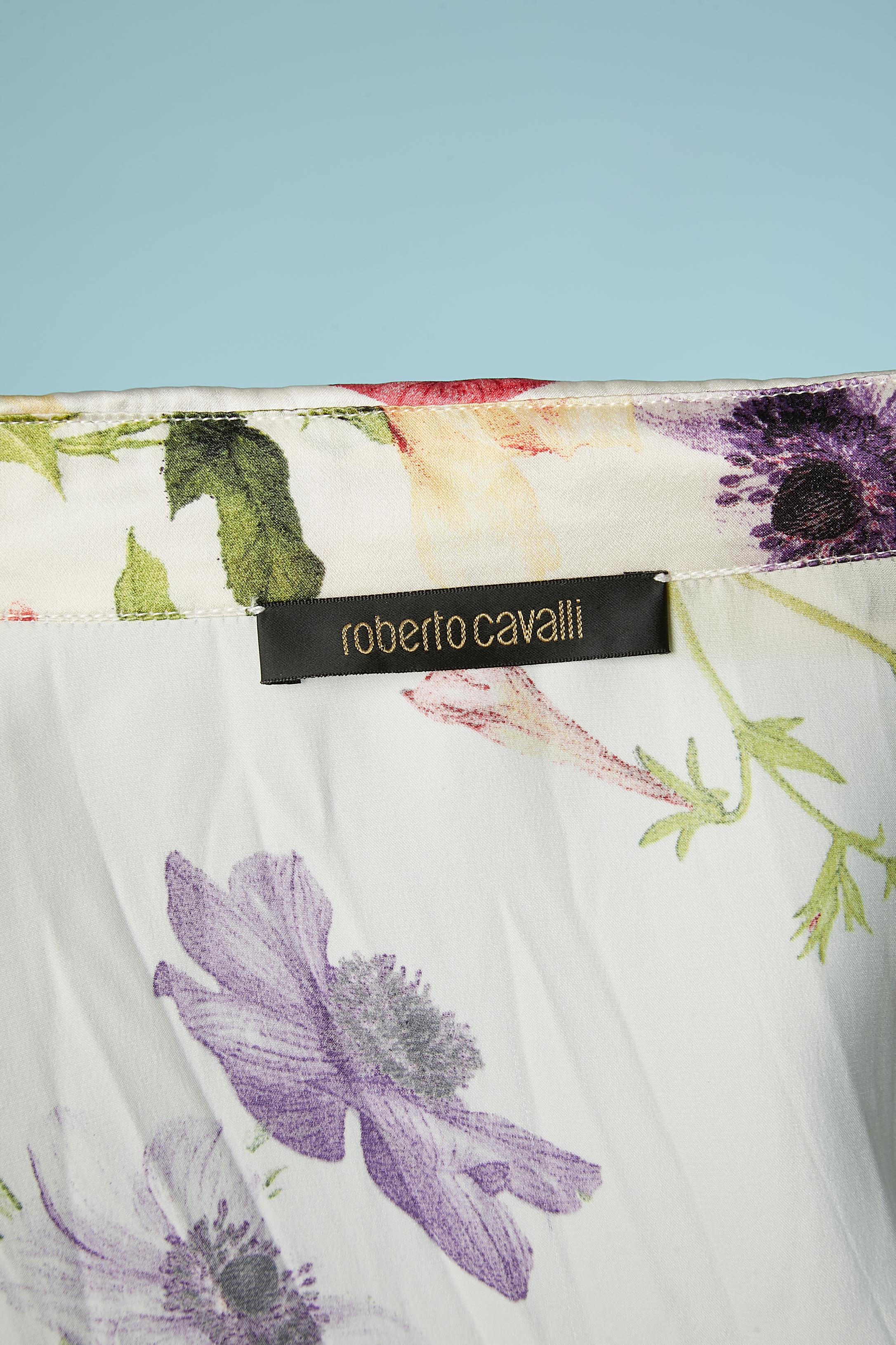 Silk flower printed shirt with ruffles on the front and belt Roberto Cavalli  For Sale 2