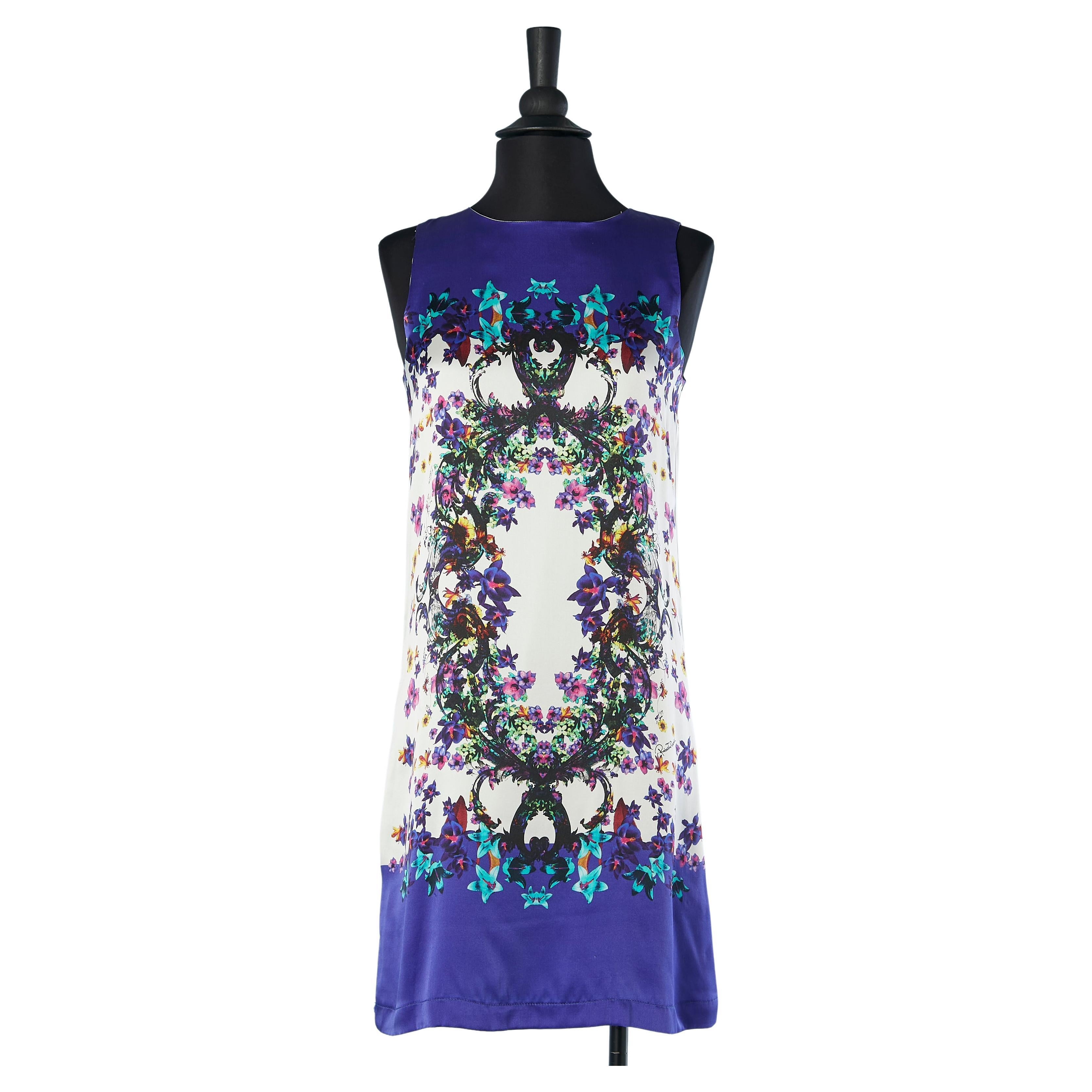 Silk flower printed sleeveless dress Roberto Cavalli New with tag For Sale