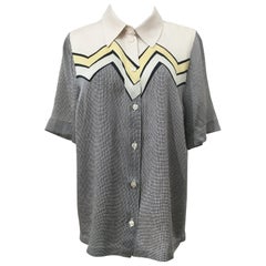 Silk Graphic Pattern Print Boyish Shirt Circa 1970s