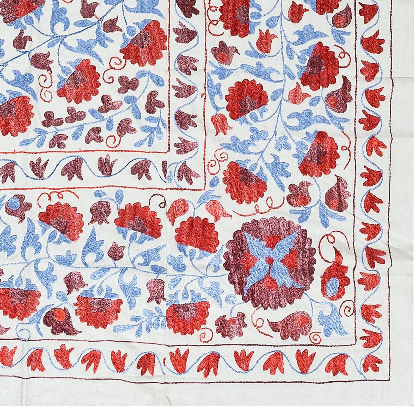 Contemporary 4.8x6.8 Ft Embroidered Bed Cover, New Wall Hanging, Uzbek Tapestry, Silk Throw For Sale