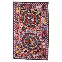 Silk Hand Embroidered Vintage Uzbek Suzani Bed Cover, Wall Hanging Silk Hand Embroidered Vintage Uzbek Suzani Bed Cover, Wall Hanging