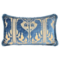 Silk Heddle Velvet Pillow Luigi Bevilacqua Indigo Blue Leoni Bizantini Pattern