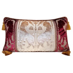 Silk Heddle Velvet Pillow Luigi Bevilacqua Red and Ivory Leoni Bizantini Pattern