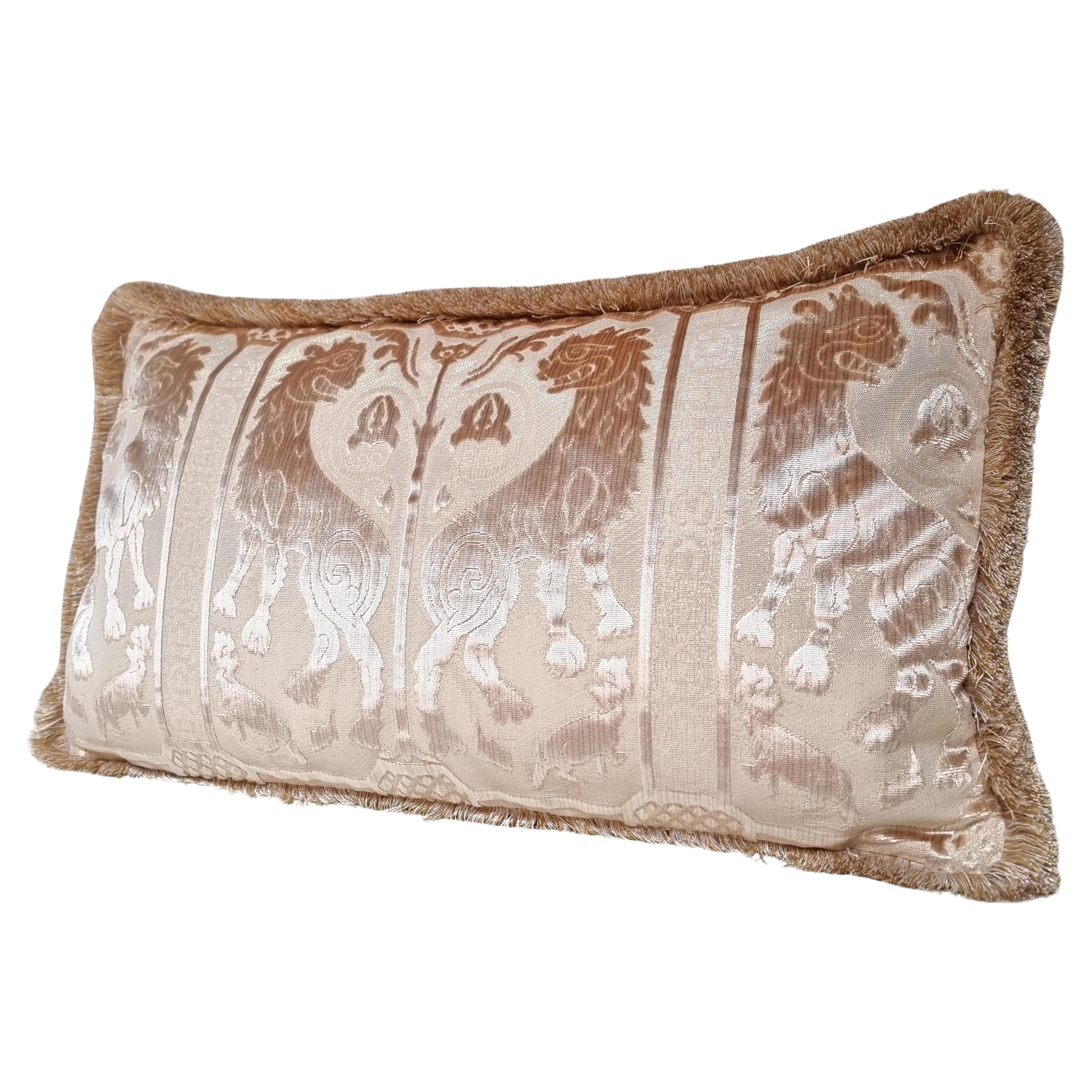 Italian Silk Heddle Velvet Pillow Luigi Bevilacqua Ivory Leoni Bizantini Pattern For Sale