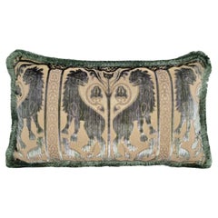 Silk Heddle Velvet Pillow Luigi Bevilacqua Olive Green Leoni Bizantini Pattern