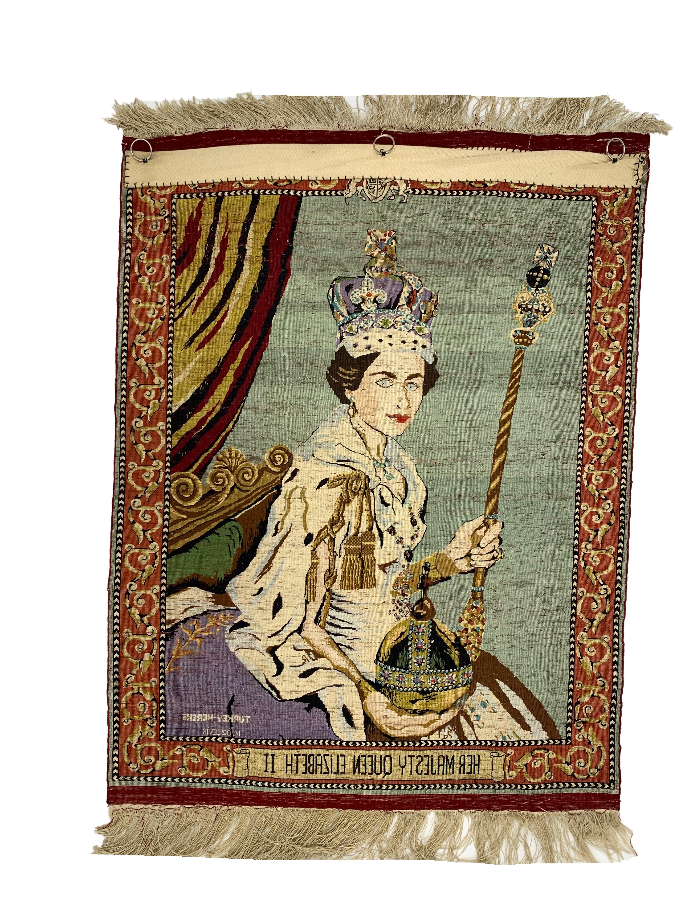 Turkish Silk Hereke Ozipek Rug Depicts Queen Elizabeth